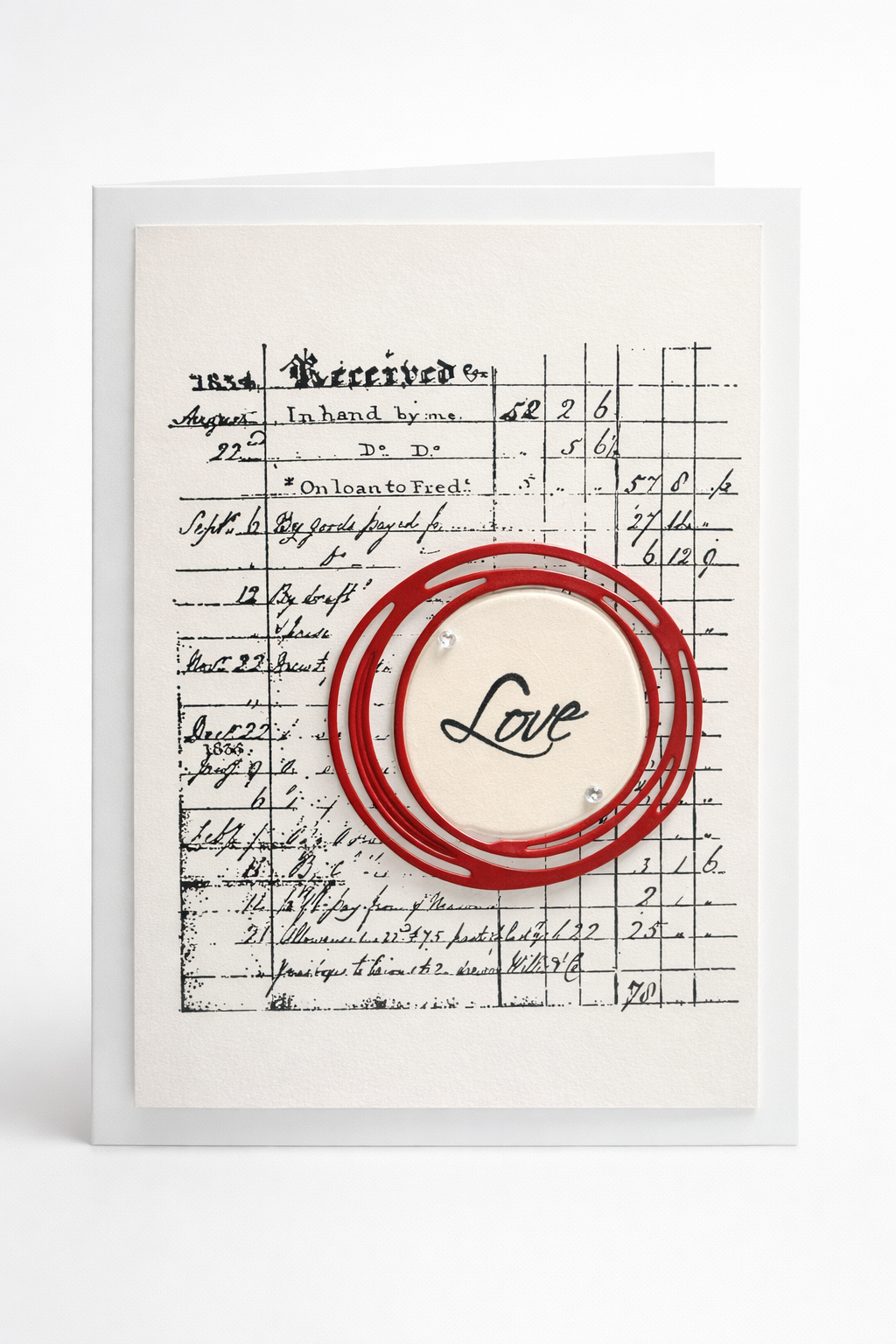 Vintage Ledger “Love” Card – Handmade Encouragement Greeting Card