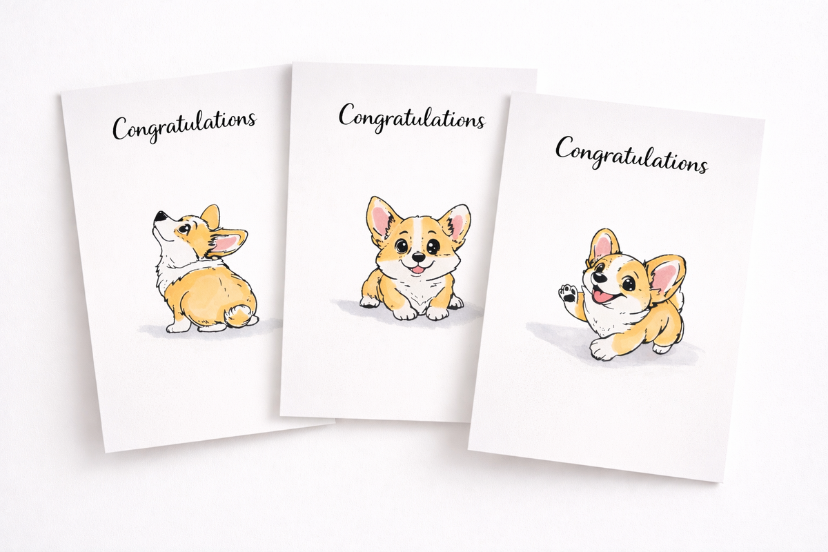The Waving Corgi – 5x7 Greeting Card (Multiple Sentiments Available)
