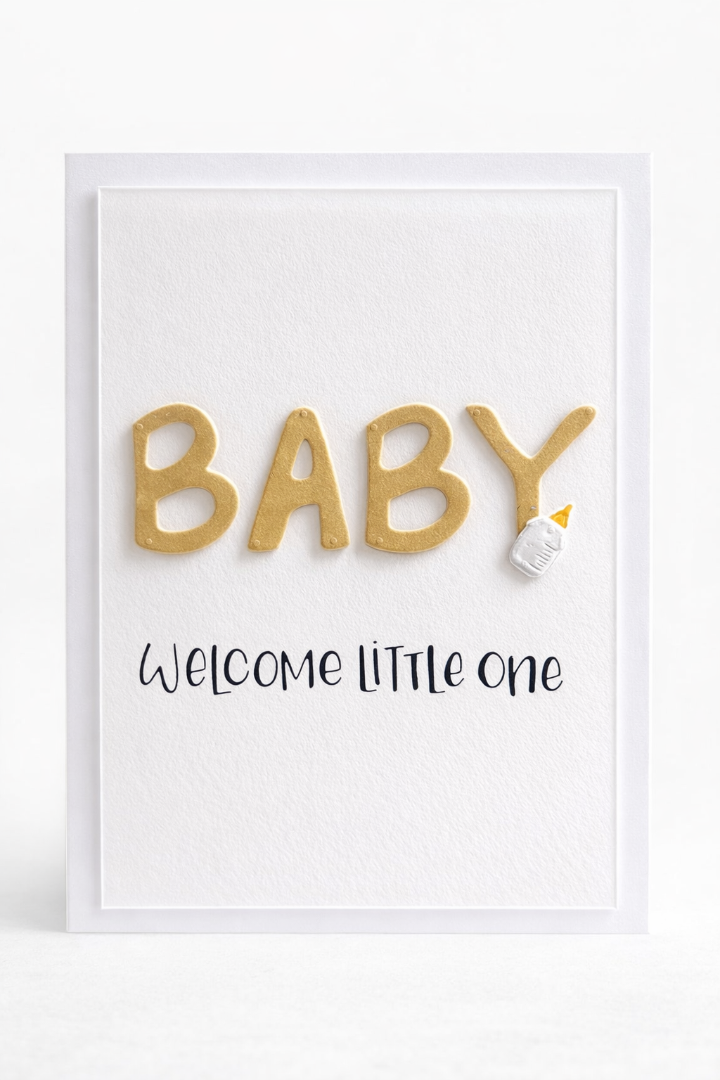 Baby “Welcome Little One” Handmade Greeting Card with Tan Lettering