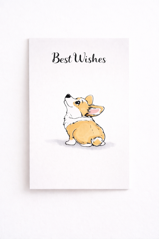 Hopeful Glance Corgi – 5x7 Handmade Greeting Card (multiple sentiments available)