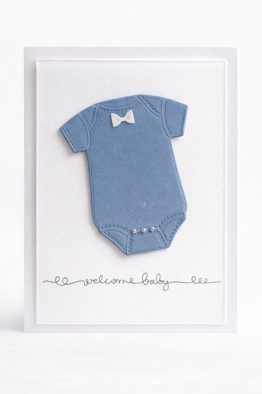 Welcome Baby Card – Blue Onesie Baby Shower Card, New Baby Boy Greeting Card