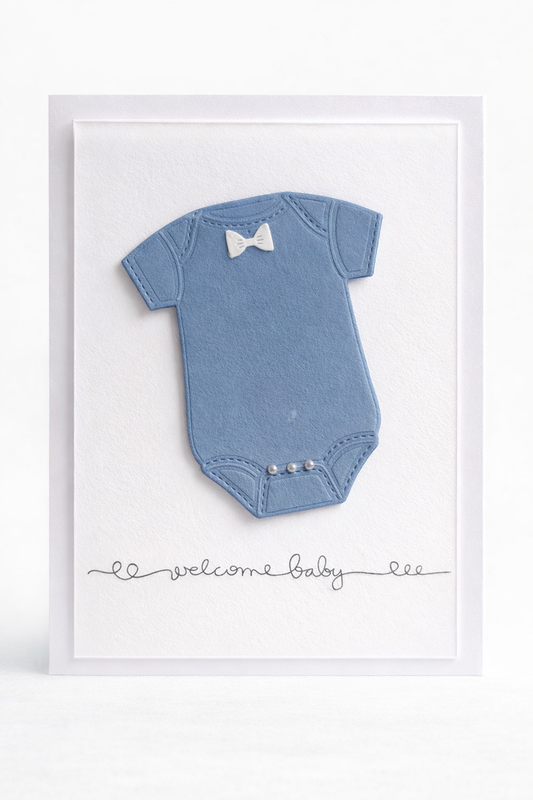 Welcome Baby Card – Blue Onesie Baby Shower Card, New Baby Boy Greeting Card
