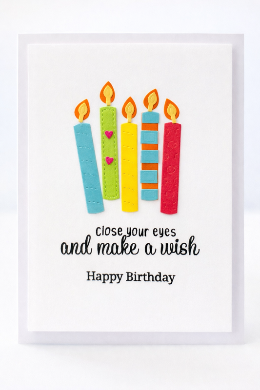 Close Your Eyes and Make a Wish – Handmade Birthday Candle Card | 5x7 Greeting Card
