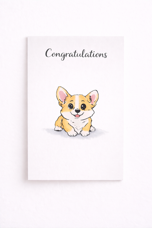 Front & Center Corgi – 5x7 Handmade Greeting Card (multiple sentiments available)