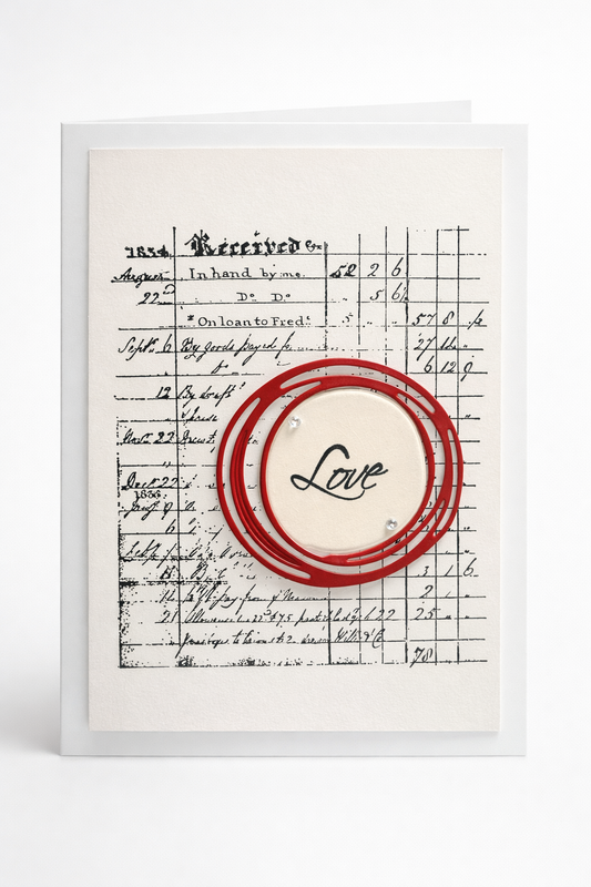 Vintage Ledger “Love” Card – Handmade Encouragement Greeting Card