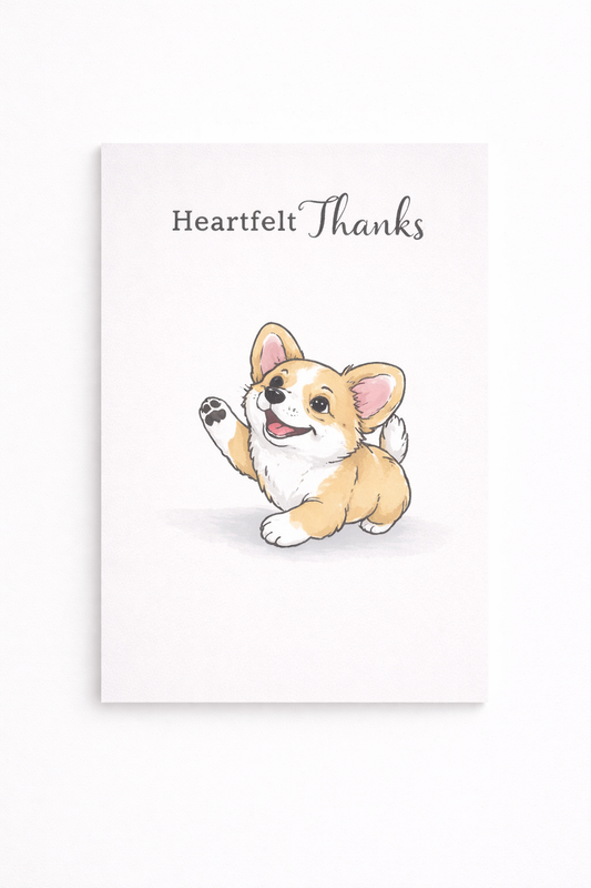 The Waving Corgi – 5x7 Greeting Card (Multiple Sentiments Available)