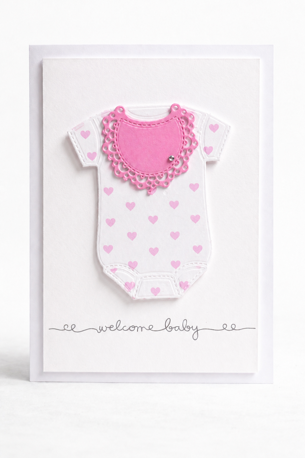 Welcome Baby Card – Pink Onesie Baby Shower Card, New Baby Girl Greeting Card
